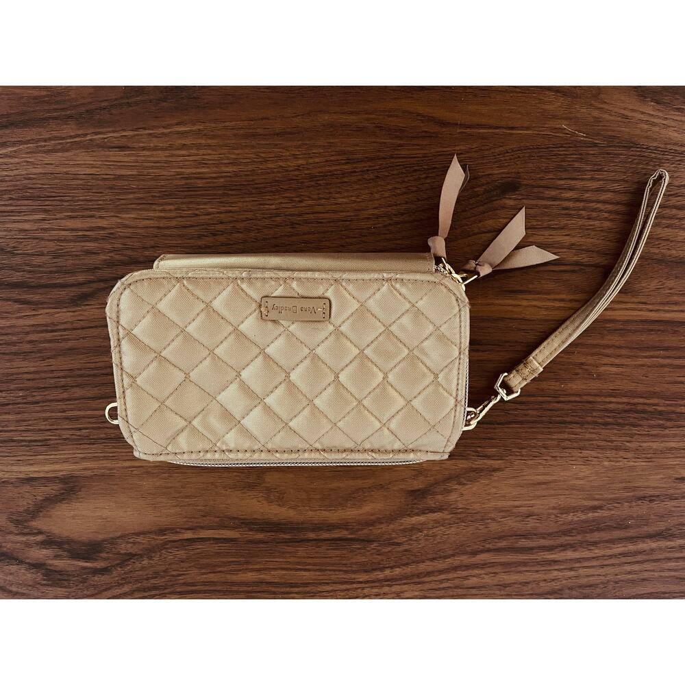 Vera Bradley Wristlet  RFID Wallet Clutch Purse Quilted Champagne Gold Pearl